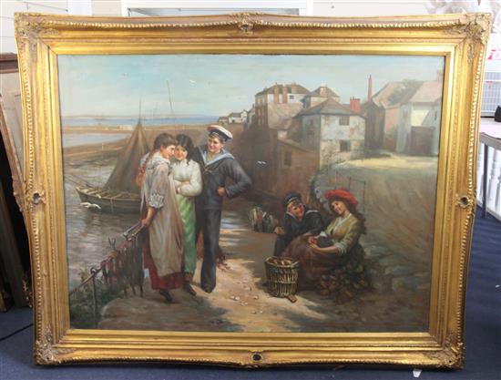 R. W. Kennes Courting couples on the slipway, Newlyn, Cornwall 90 x 120cm